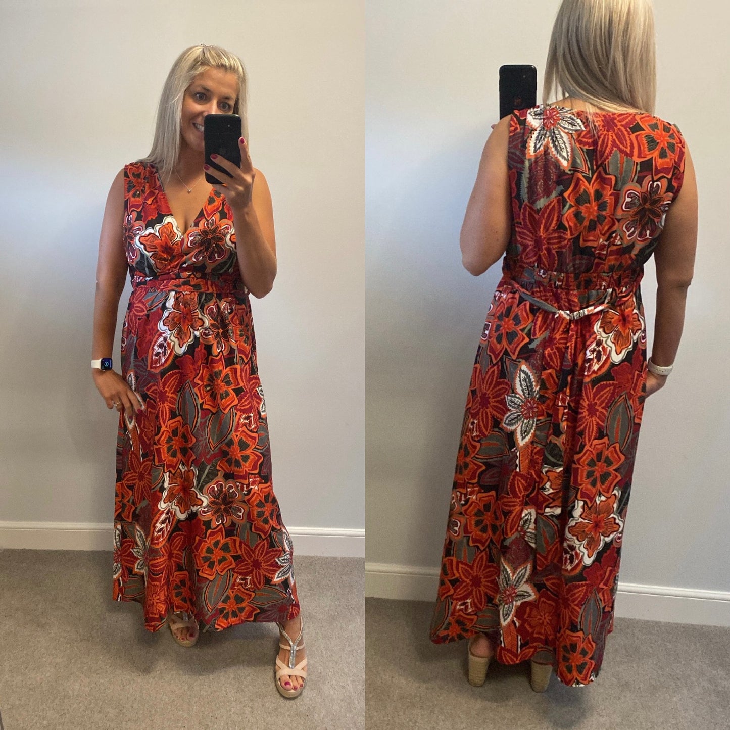 The collection orange / burgundy floral print maxi dress size 16