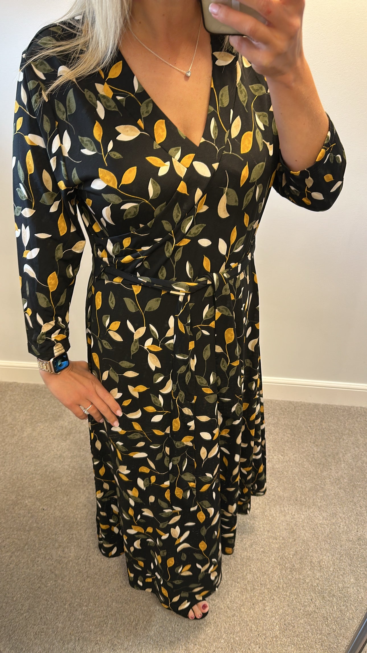 Apricot black wrap style dress size 16