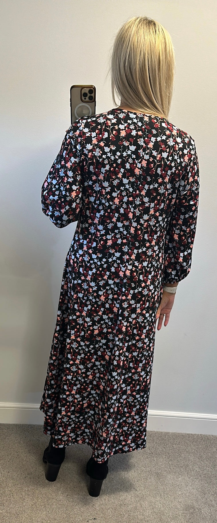 JD Williams black floral print dress size 16