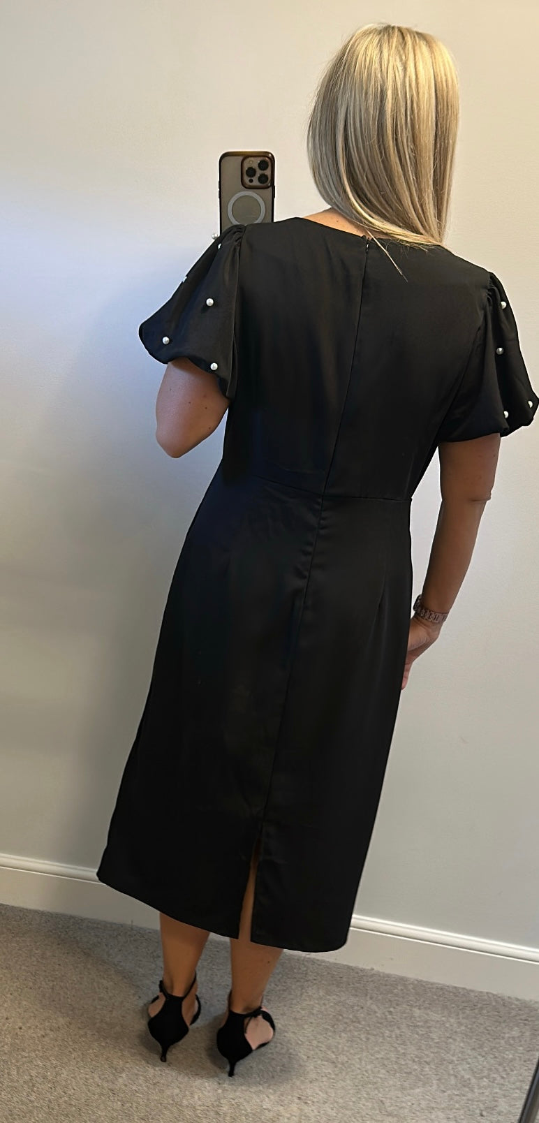 Black midi dress with pearl sleeves size 16