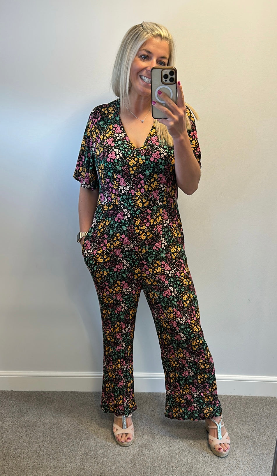 Oliver Bonas black floral jumpsuit size 12