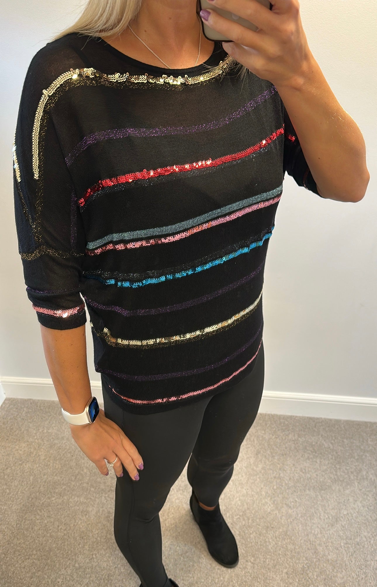 Phase eight Black sequin knit top size S would fit upto size 12