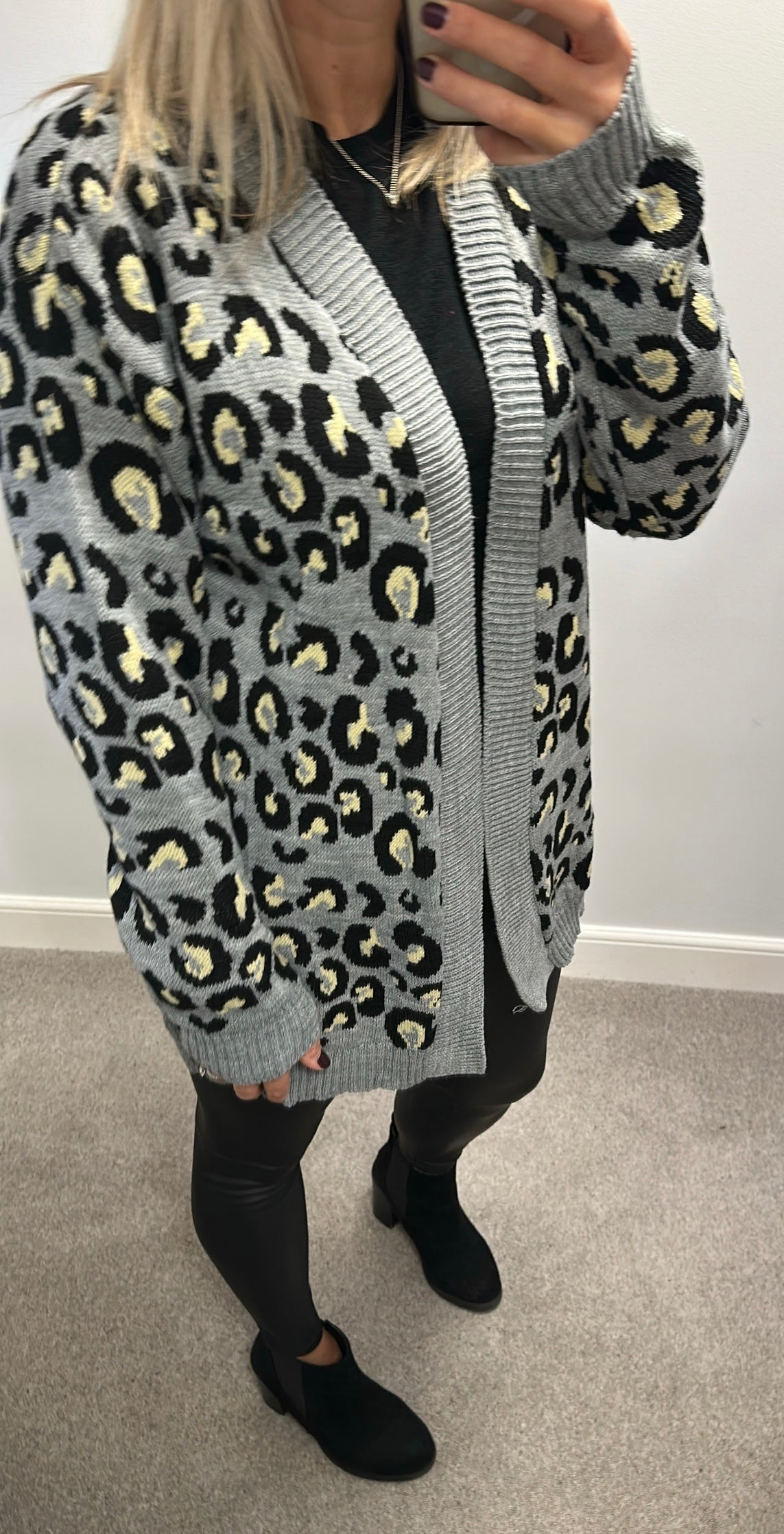 Want that trend Grey animal print cardigan one size fitting upto size 16