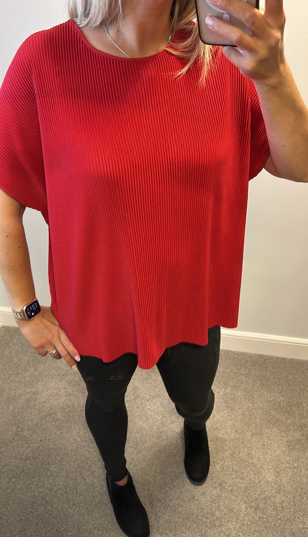 M&S red ribbed top size 16