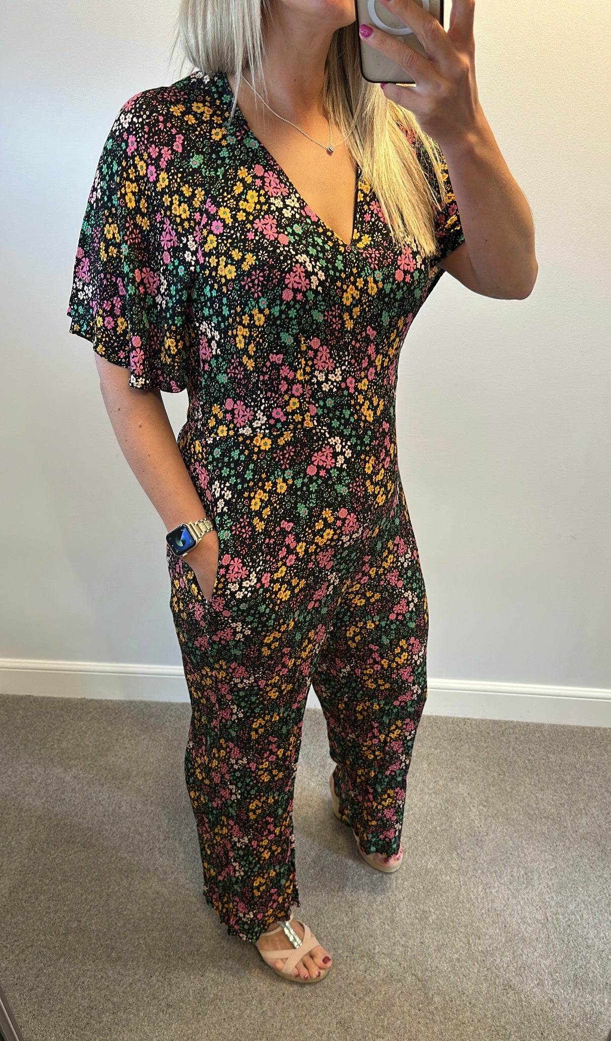 Oliver Bonas black floral jumpsuit size 12