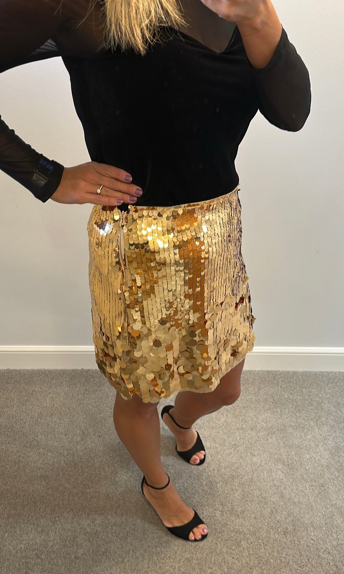 Monsoon gold disc skirt size M