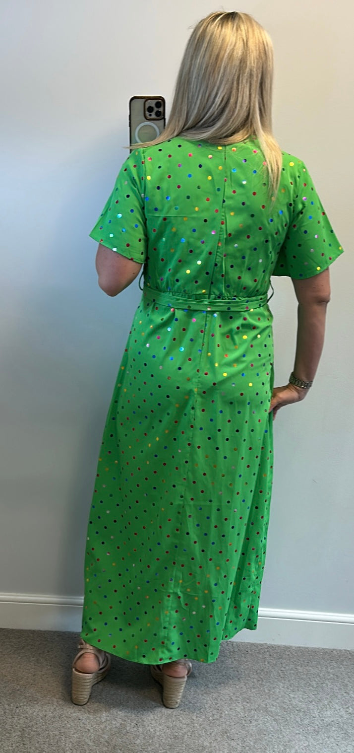 Girl in mind green polkadot dress size 12