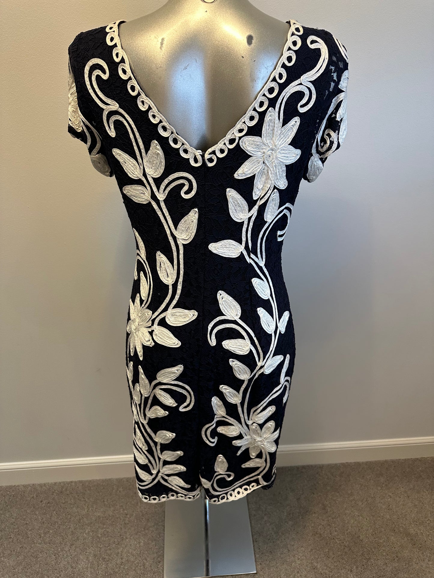Roman navy / white embroidered dress size 12