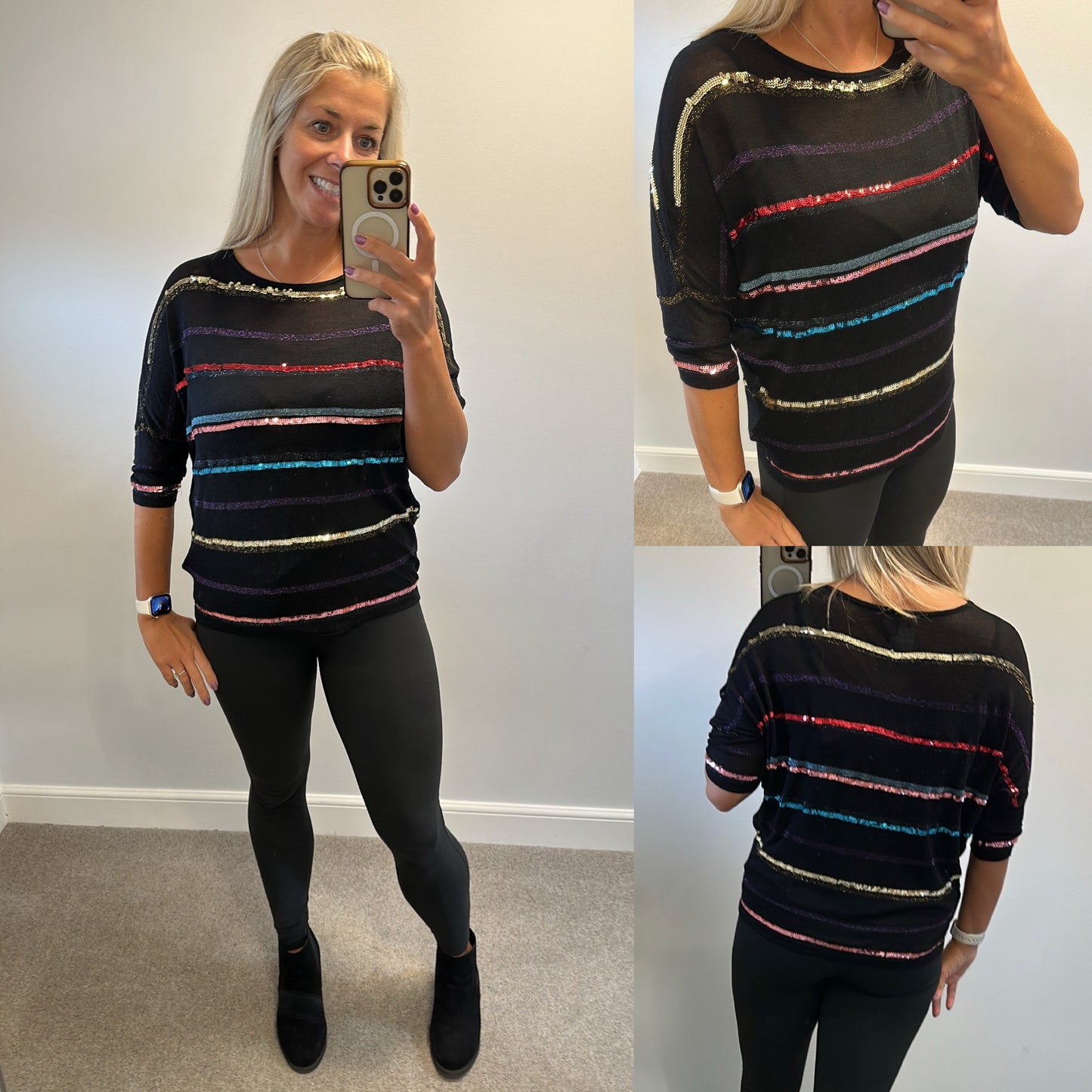 Phase eight Black sequin knit top size S would fit upto size 12