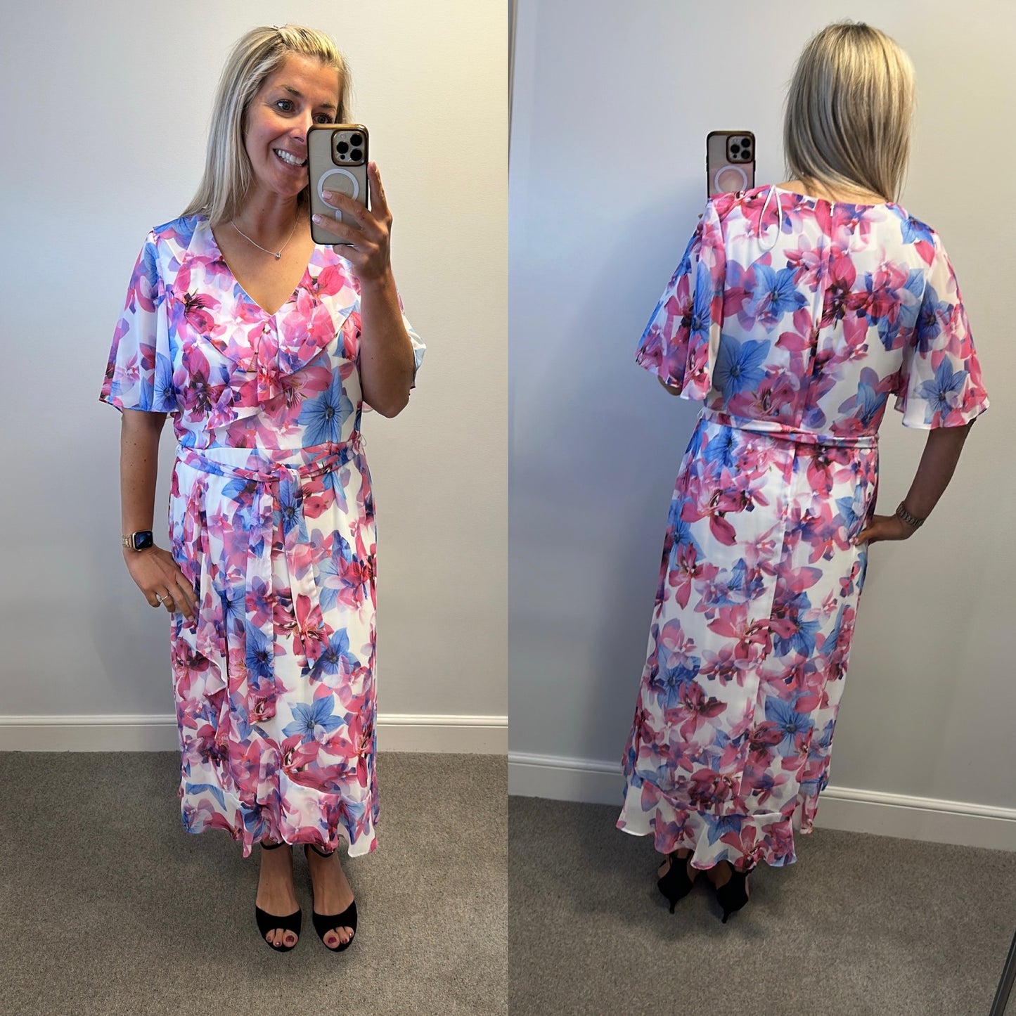 Roman pink and blue floral print dress size 18 brand new with tags
