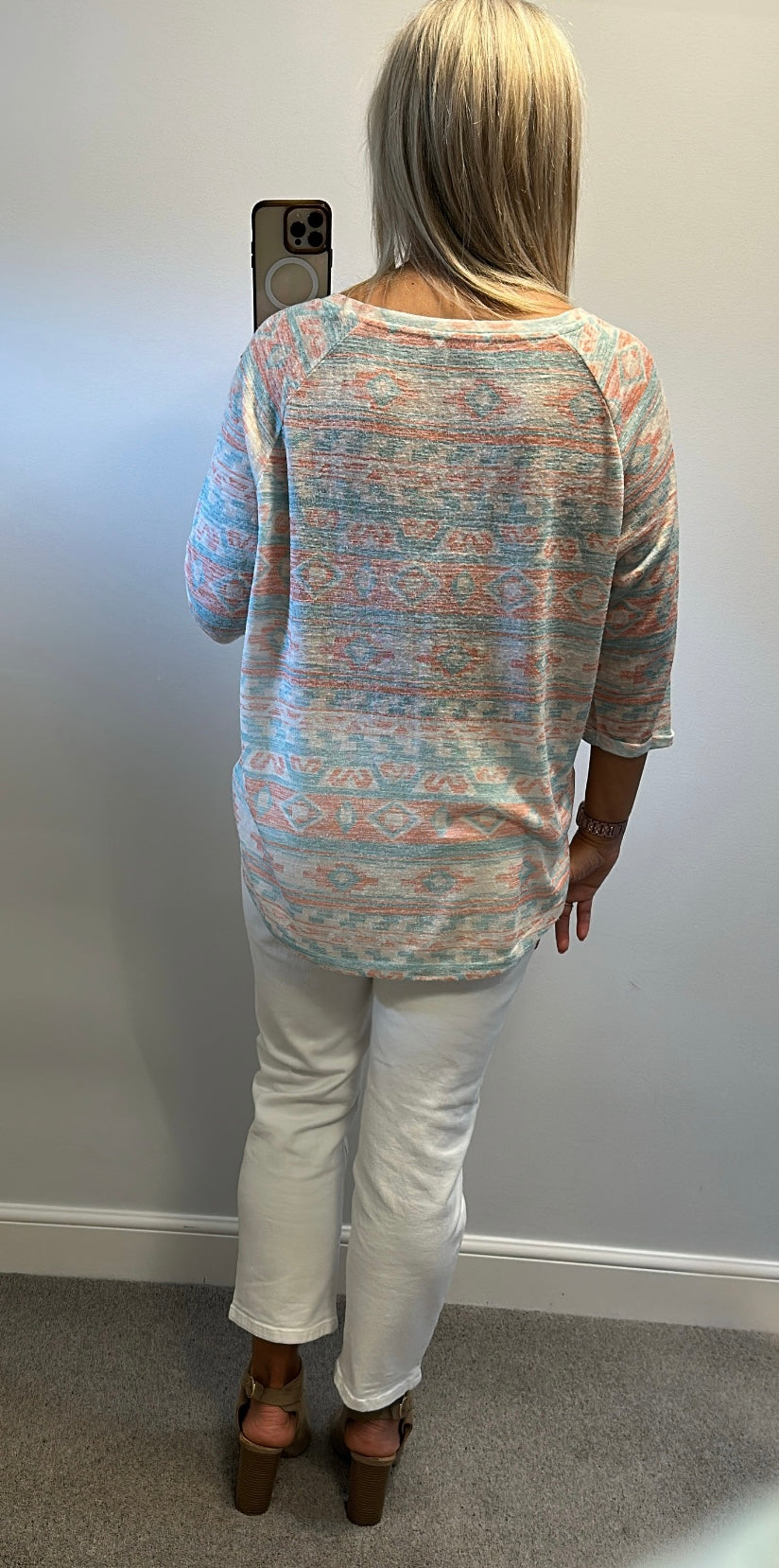 Fat face turquoise and orange print top size 18