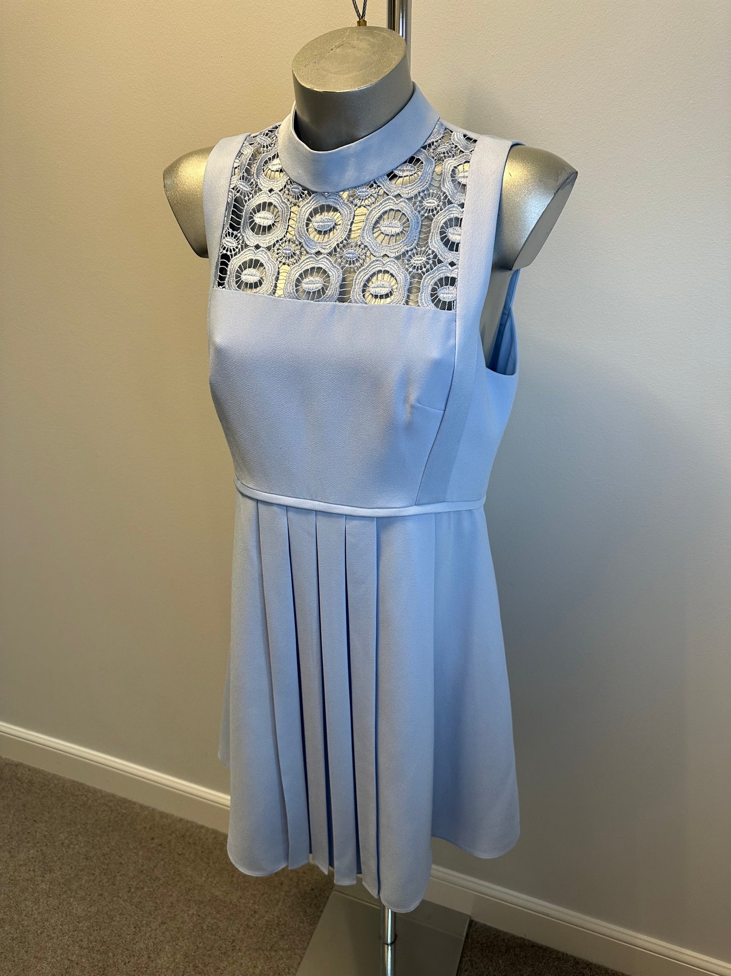 Ted Baker baby blue embroidered dress size 3 (uk 12)