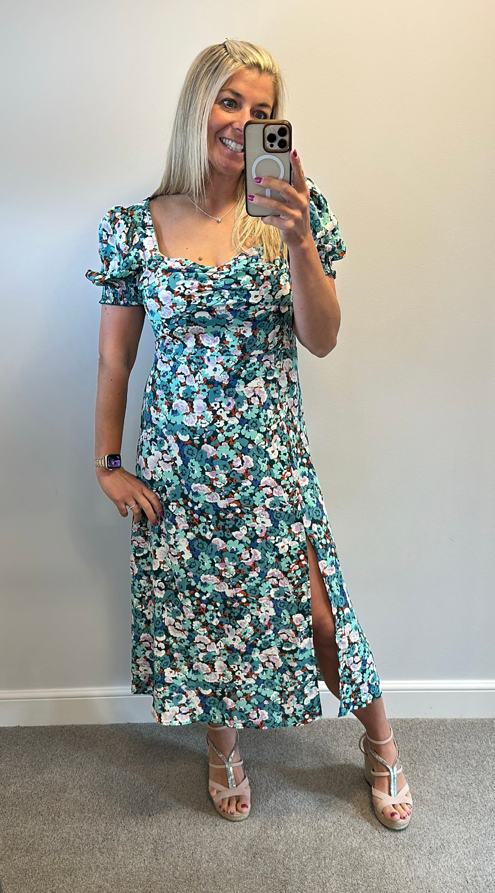 Girl in mind turquoise blue floral dress size 12