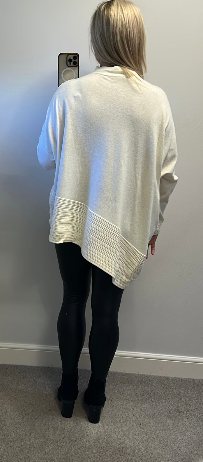 Phase eight cream asymmetrical jumper size L would fit upto size 18