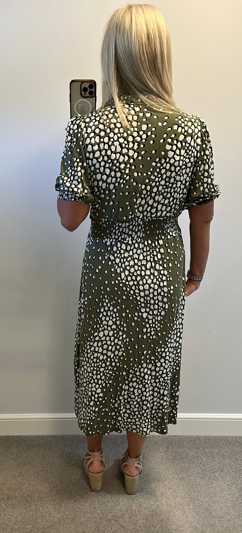 M&Co khaki green spotted midi dress size 18 petite