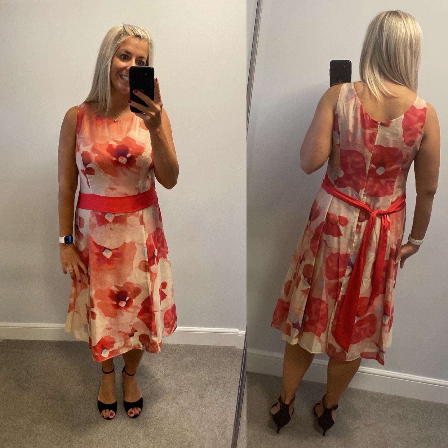 Kaliko red coral orange floral dress size 16