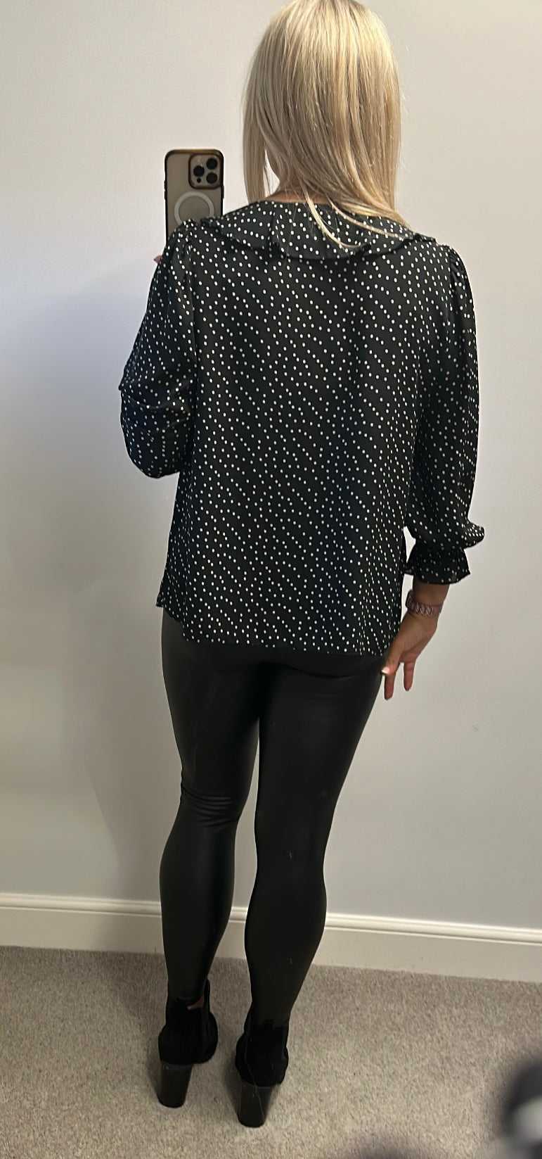 Dorothy Perkins black polka dot blouse size 16