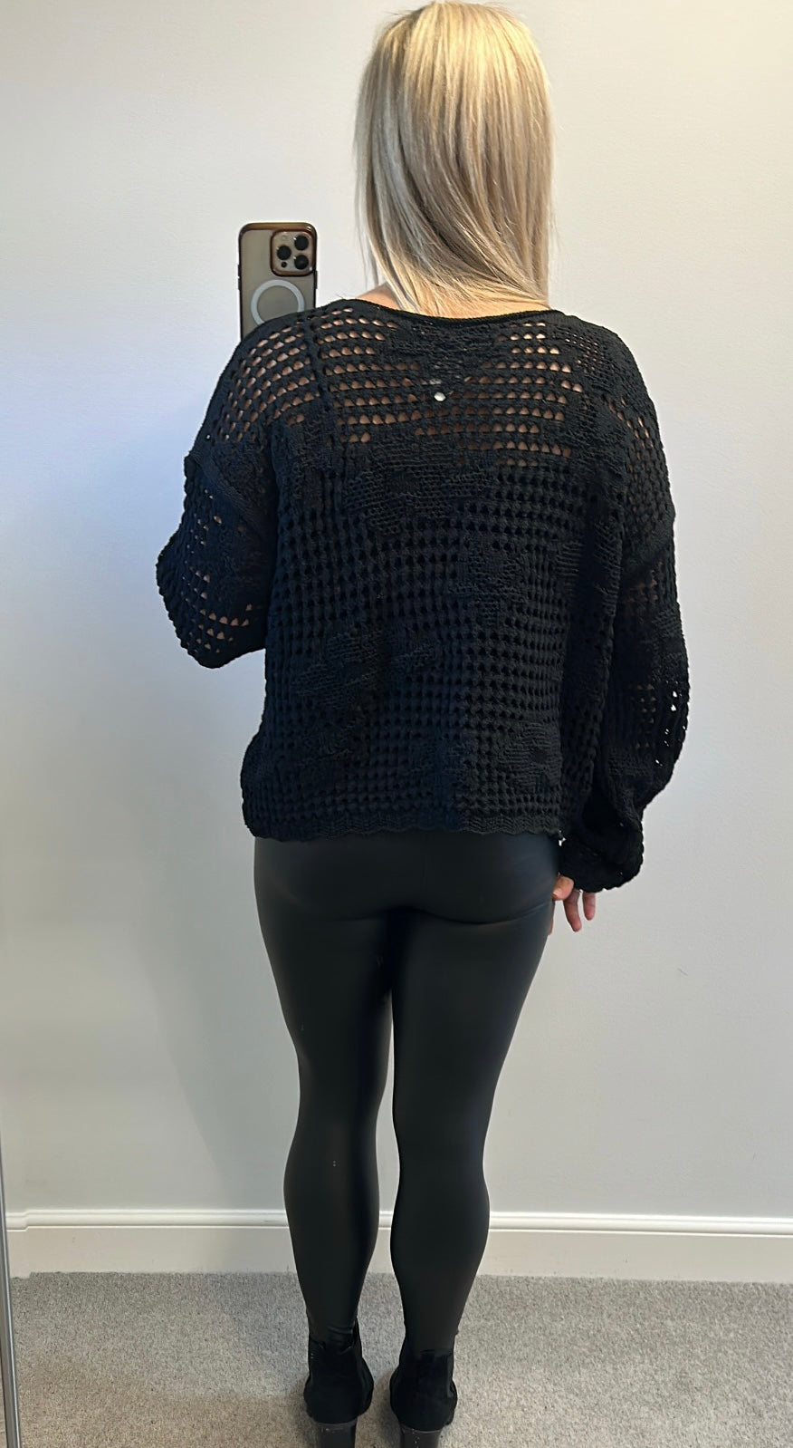 M&S black knit jumper size L would fit upto Size 18