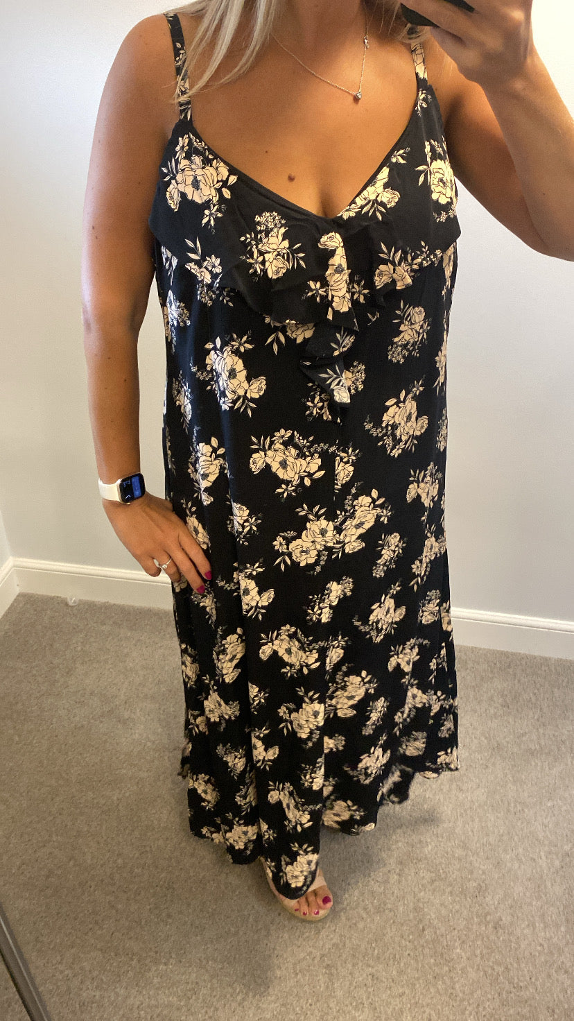 Wallis black and beige floral print maxi dress size 18 brand new with tags RRP £40