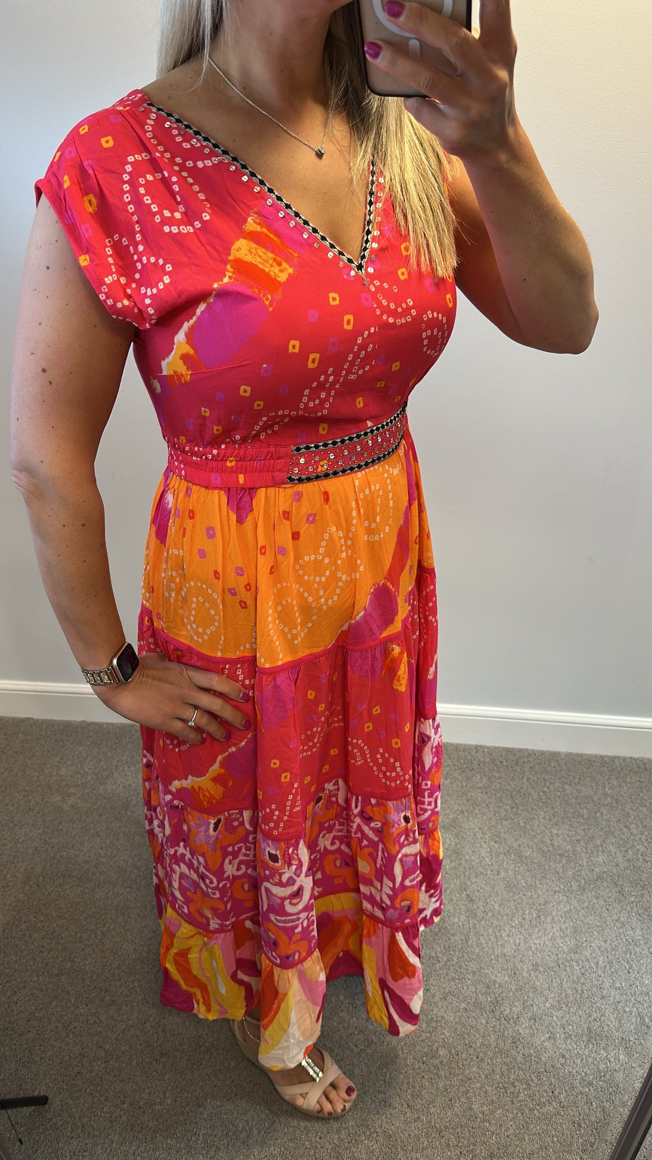 Monsoon pink sequin dress size M would fit up to size 12
