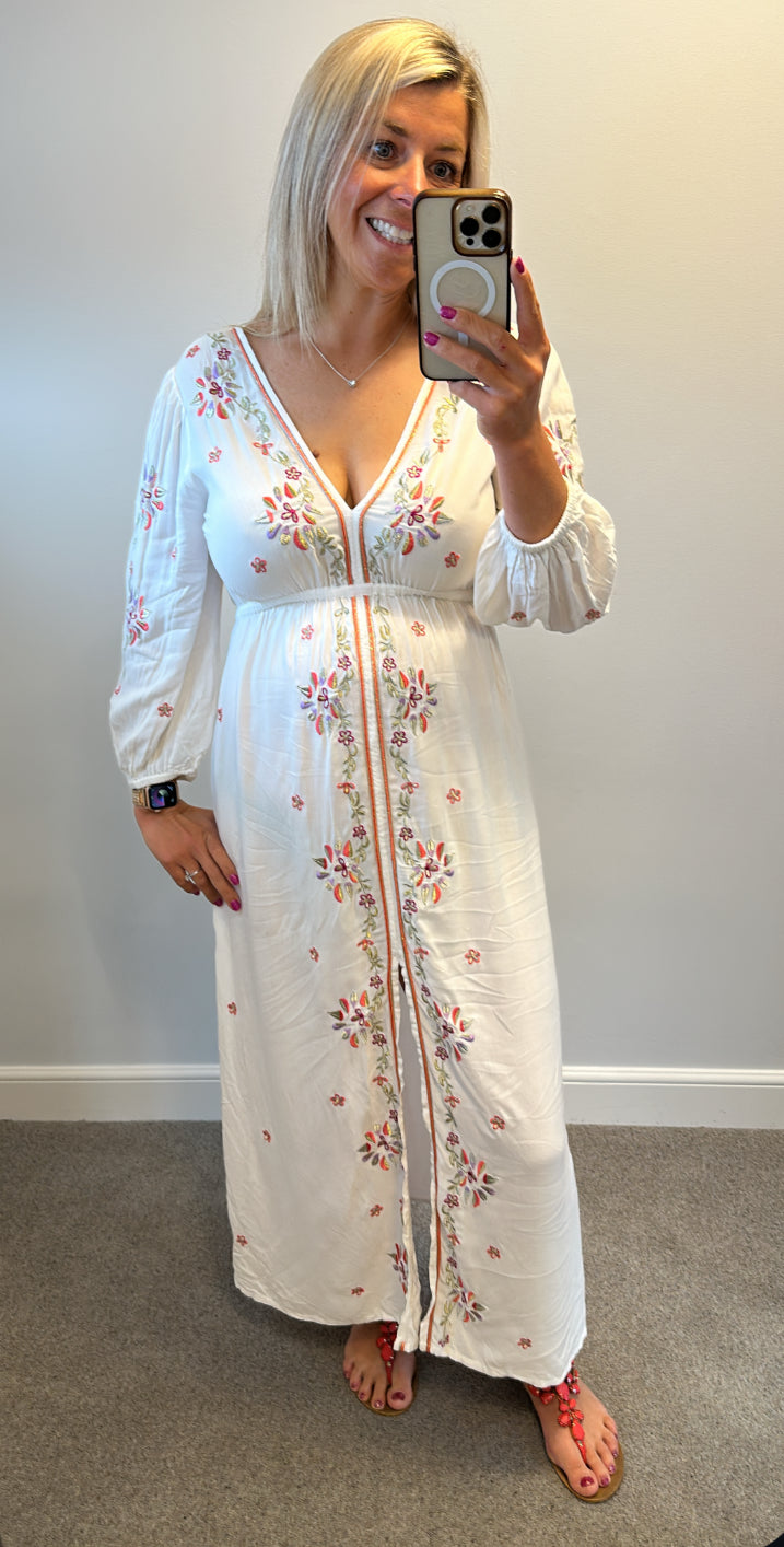 Monsoon white embroidered dress size M would fit upto size 14