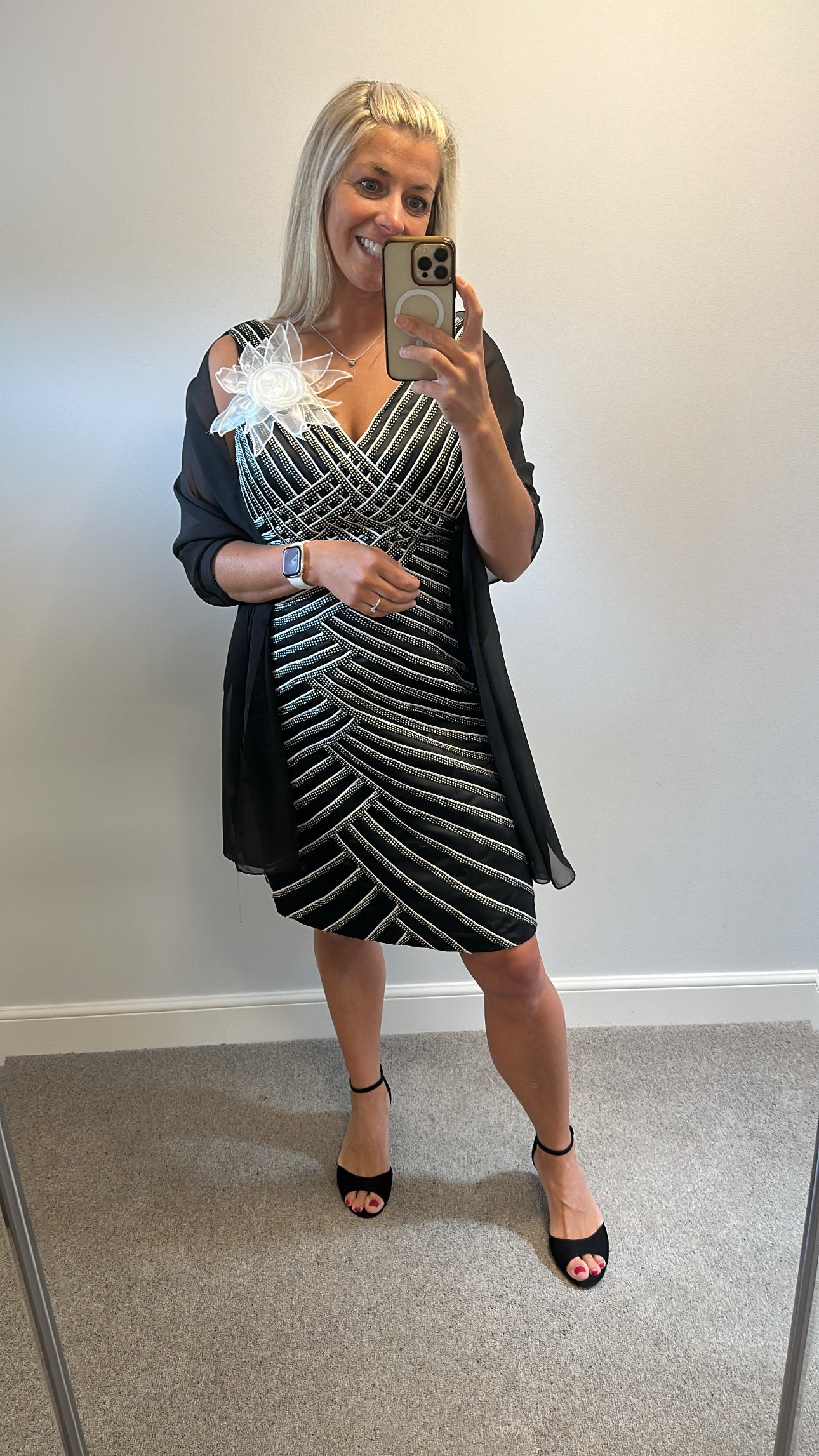 Sonia Pena Black and white stripe dress and jacket size 12 with shawl