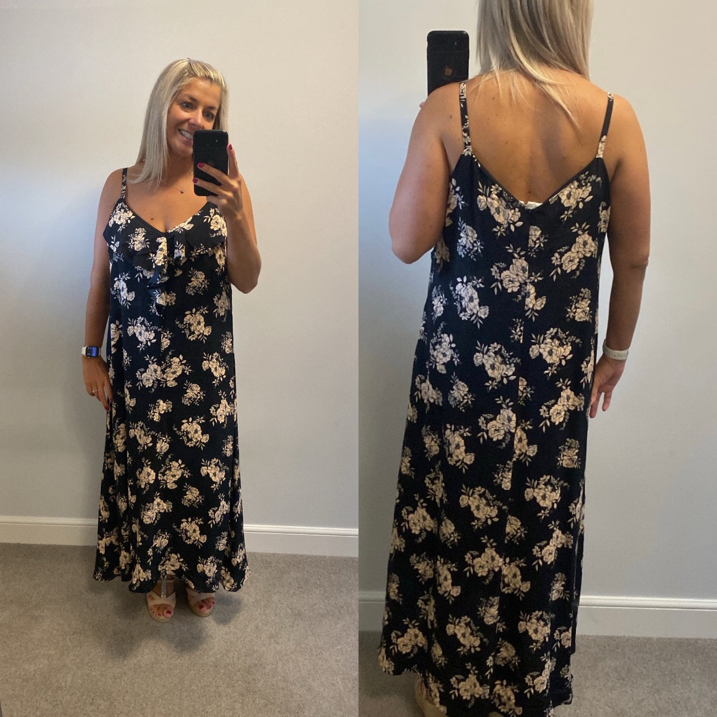 Wallis black and beige floral print maxi dress size 18 brand new with tags RRP £40