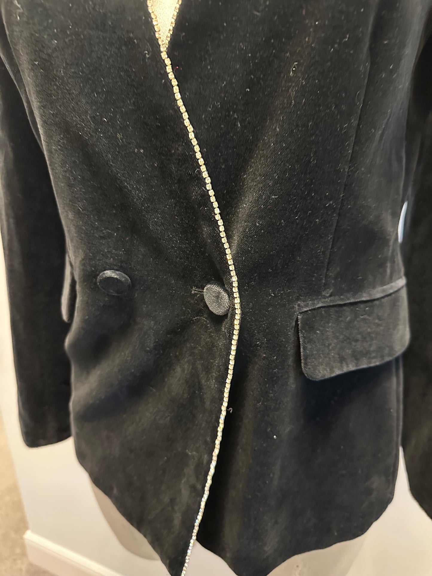 Zara black velvet embellished jacket with shoulder pads size S would fit upto size 10
