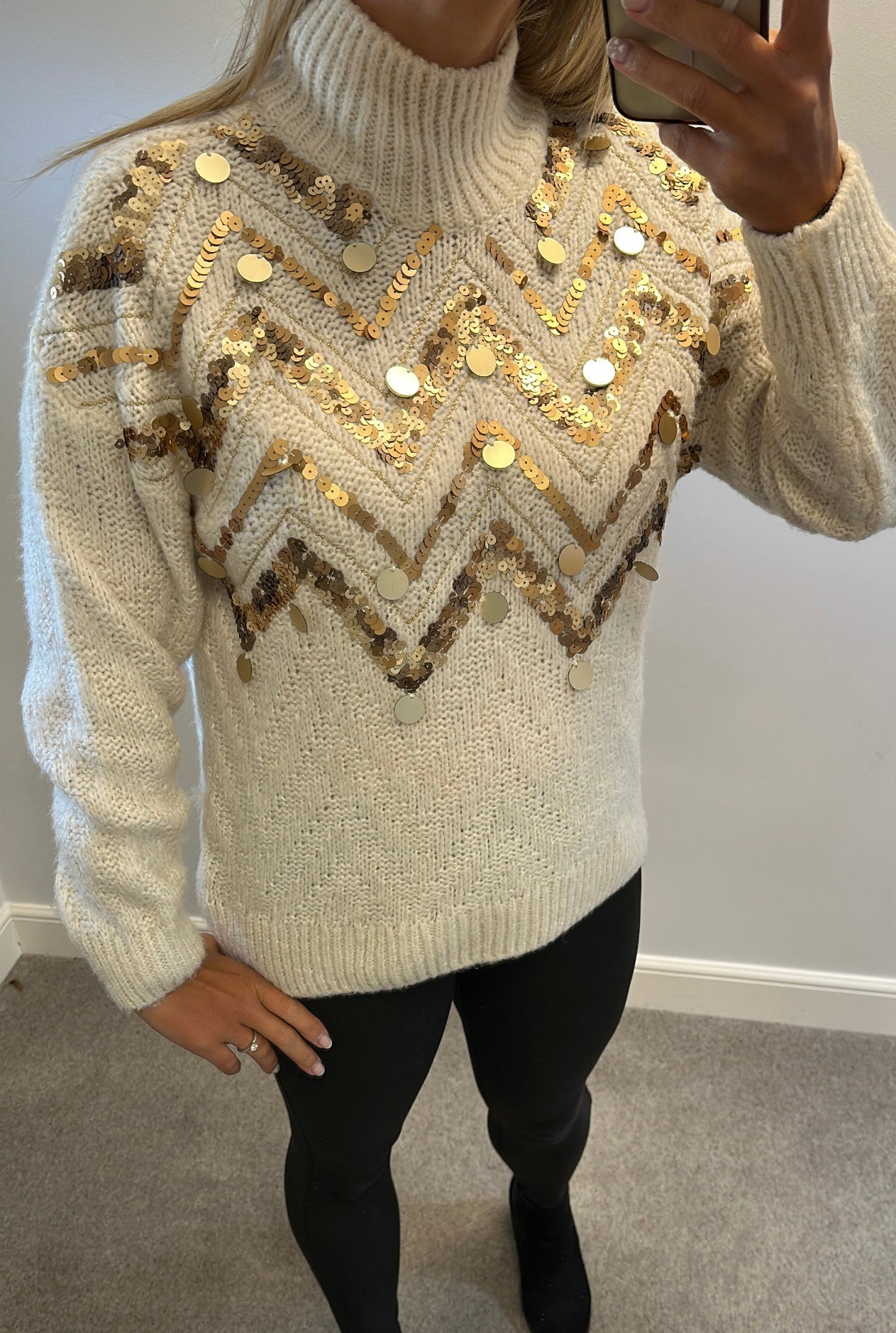F&F Cream and gold disc knit jumper size 12