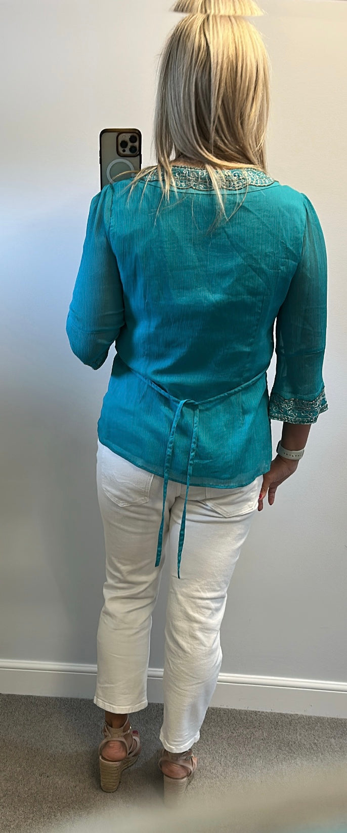 Peruna turquoise embellished top small size 16