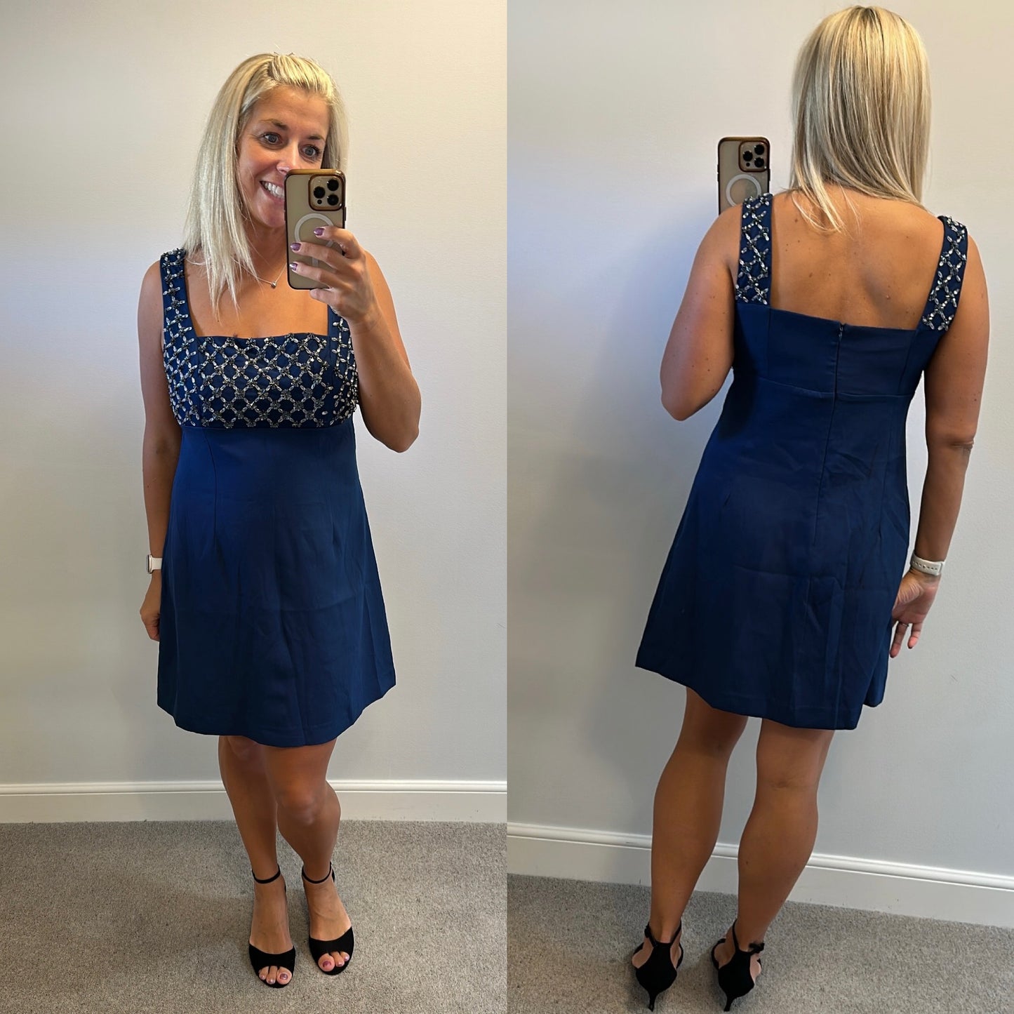 French connection navy embellished dress size 14