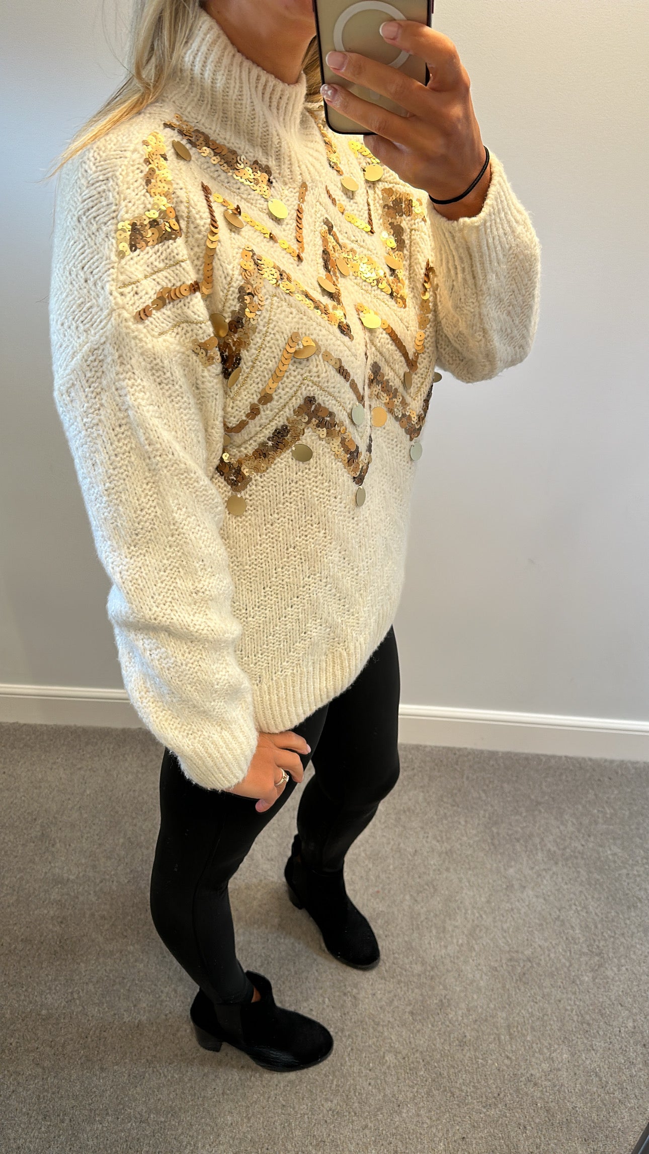 F&F Cream and gold disc knit jumper size 12