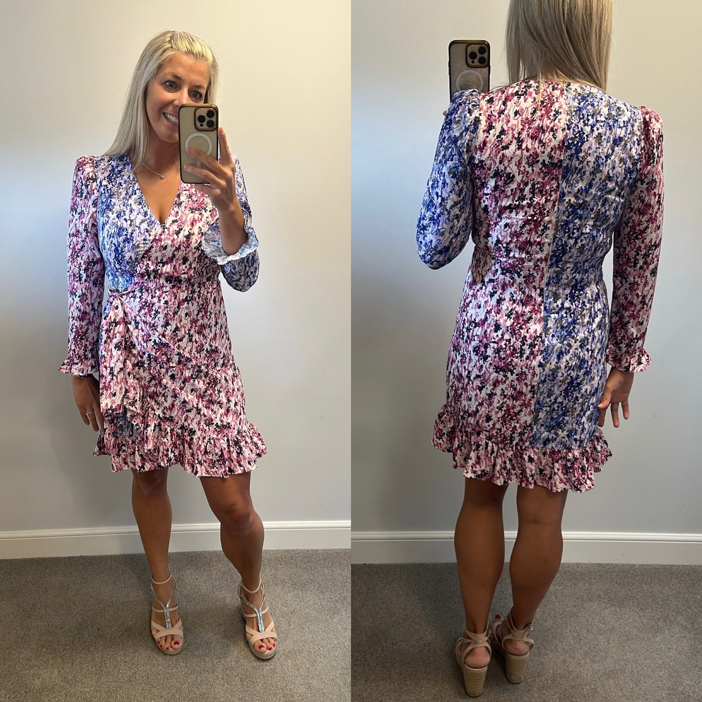 French connection blue and purple floral print dress size 12