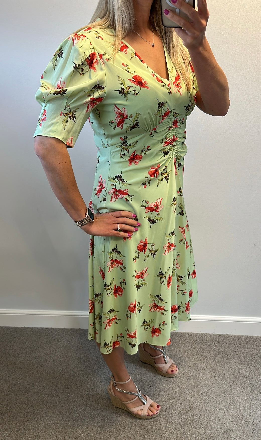 LK Bennett mint green floral dress size 12