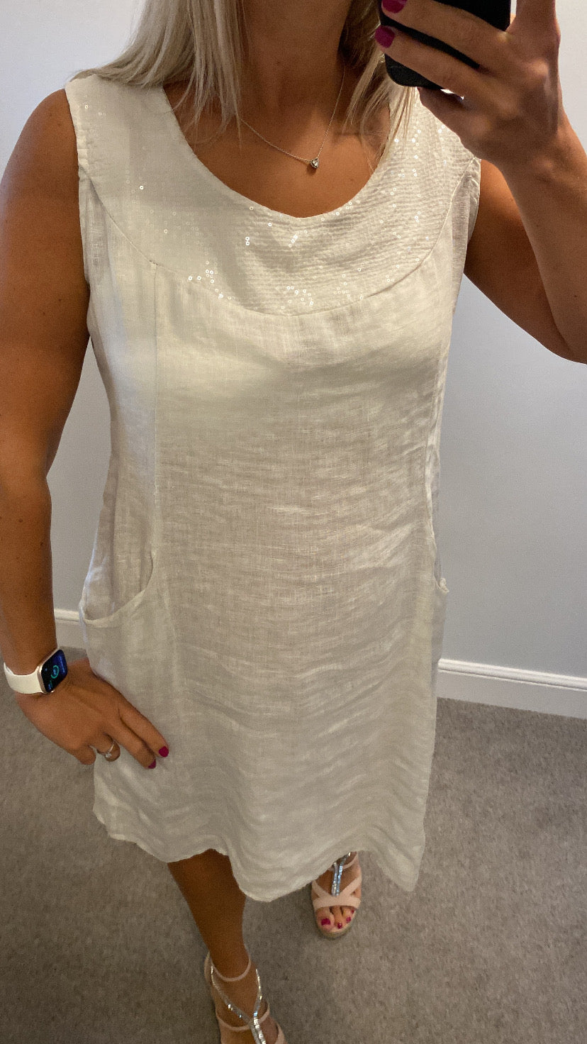 Made in Italy cream sequin dress with pockets one size fitting upto size 16
