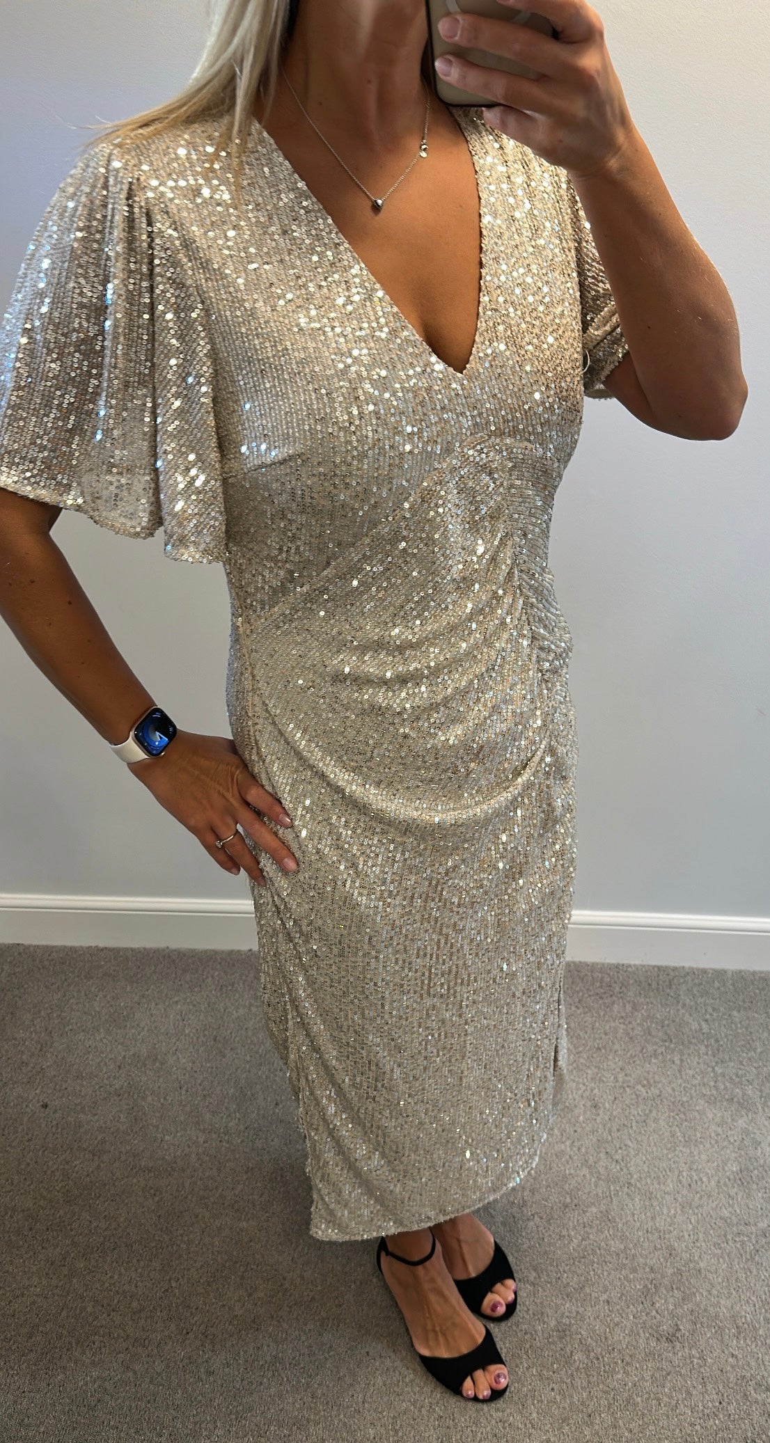 River island champagne gold sequin dress size 14
