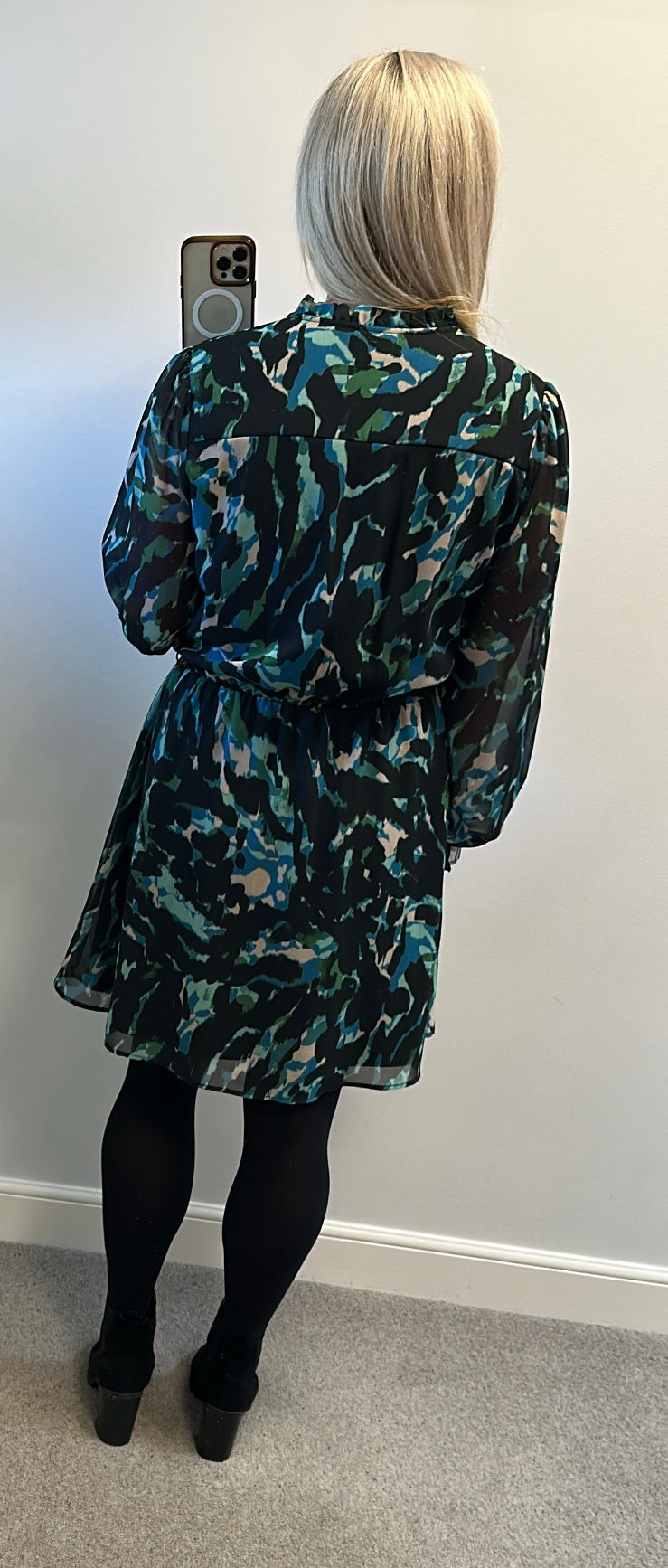 Love & roses, green and blue print dress size 14