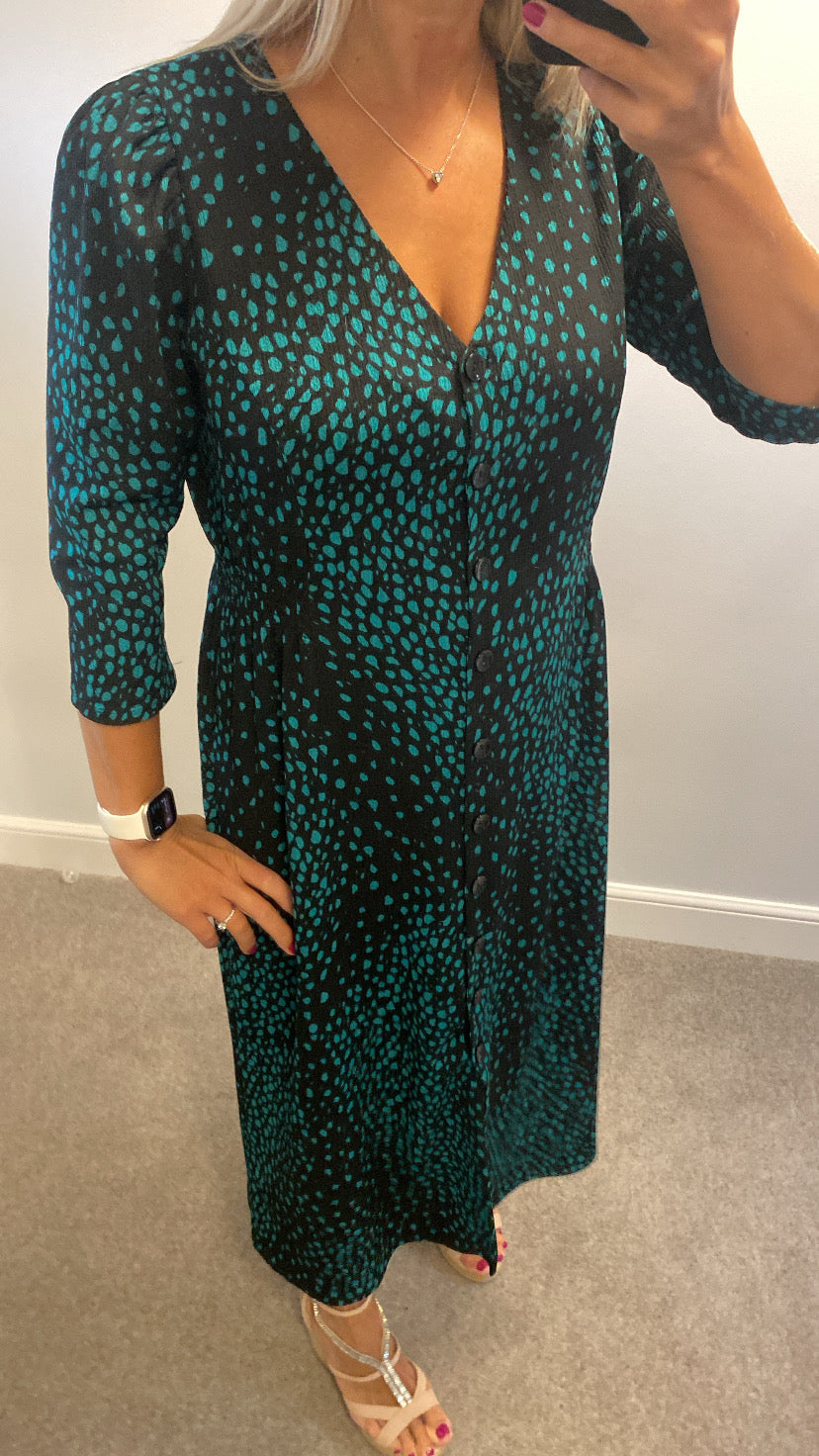 M&co black and green print dress size 16