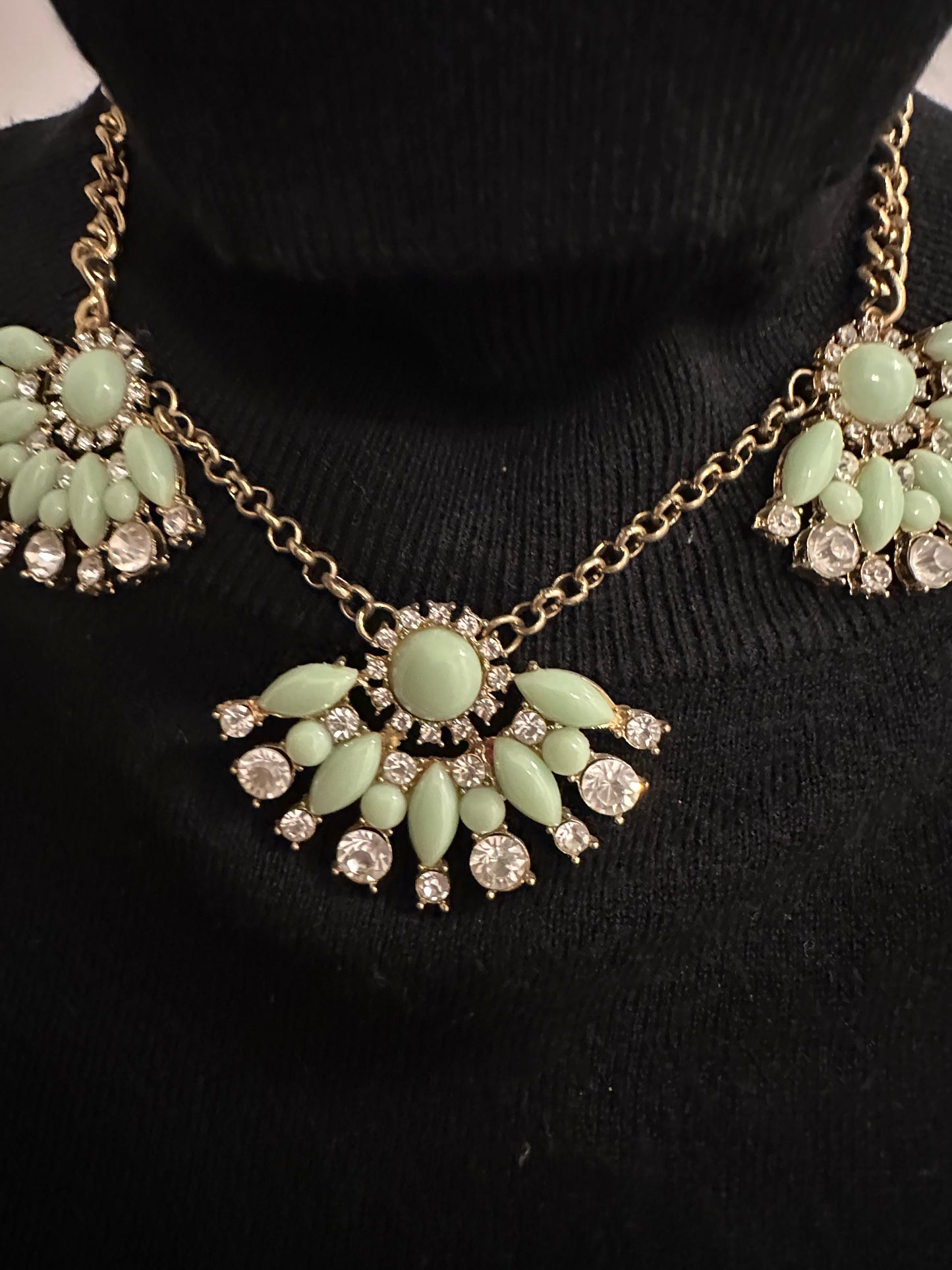Costume jewellery mint green gem and rhinestone necklace