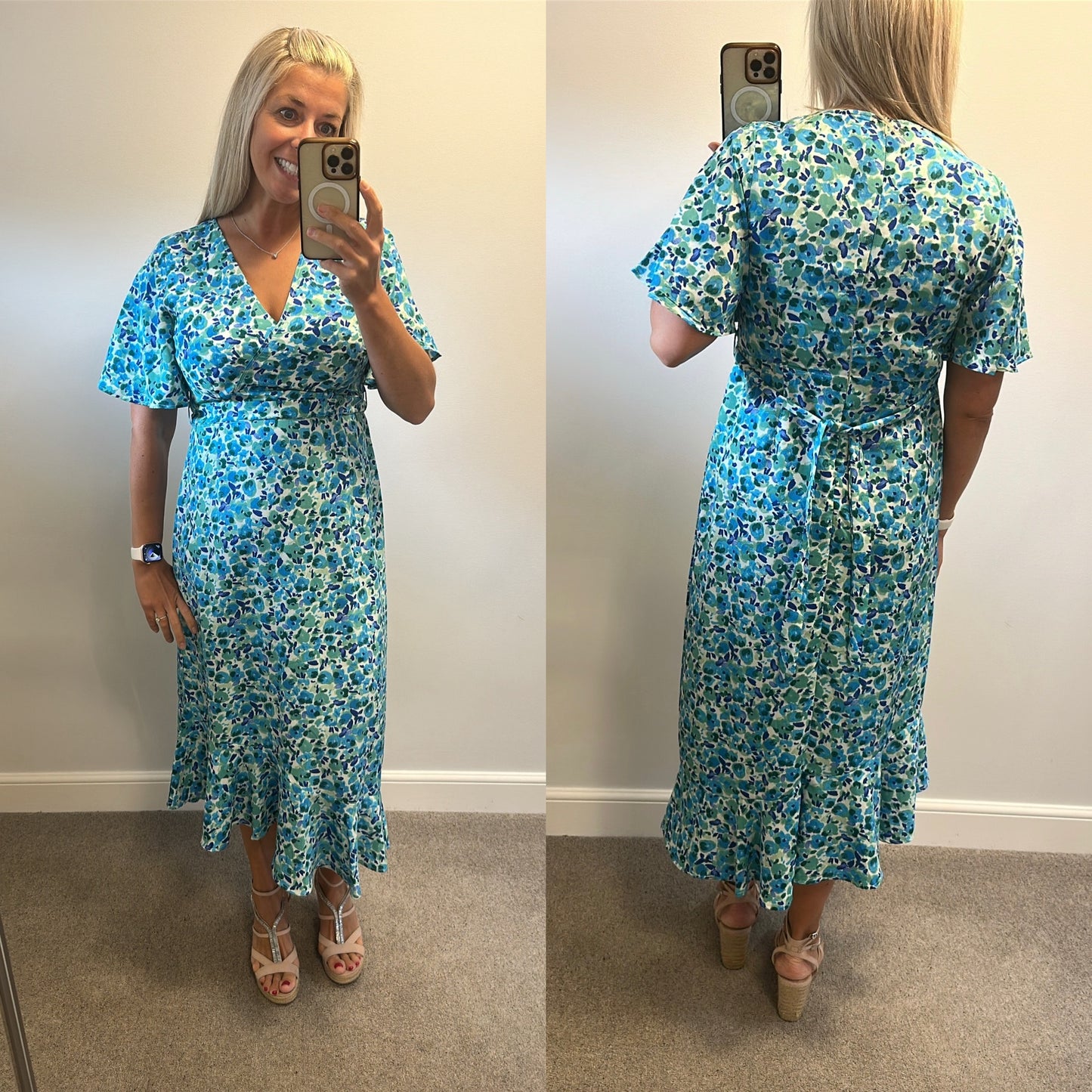 QED London blue and green floral dress size 12