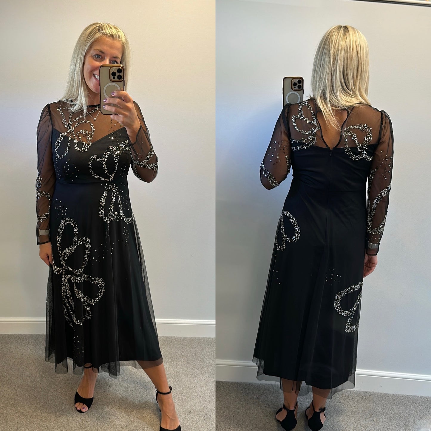 Monsoon black embellished dress size 12