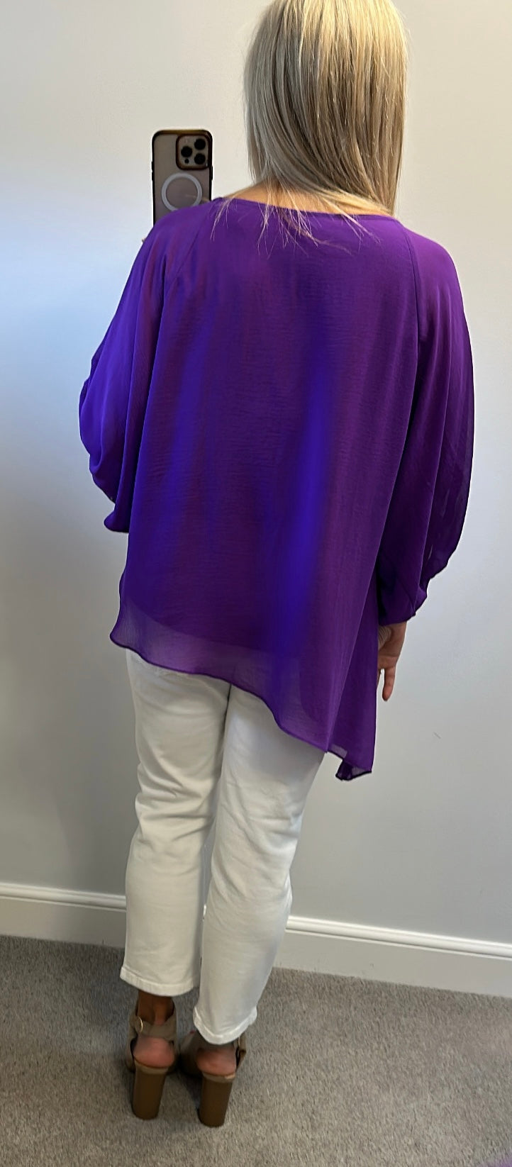 Wallis purple asymmetrical floaty top size L would fit upto size 18