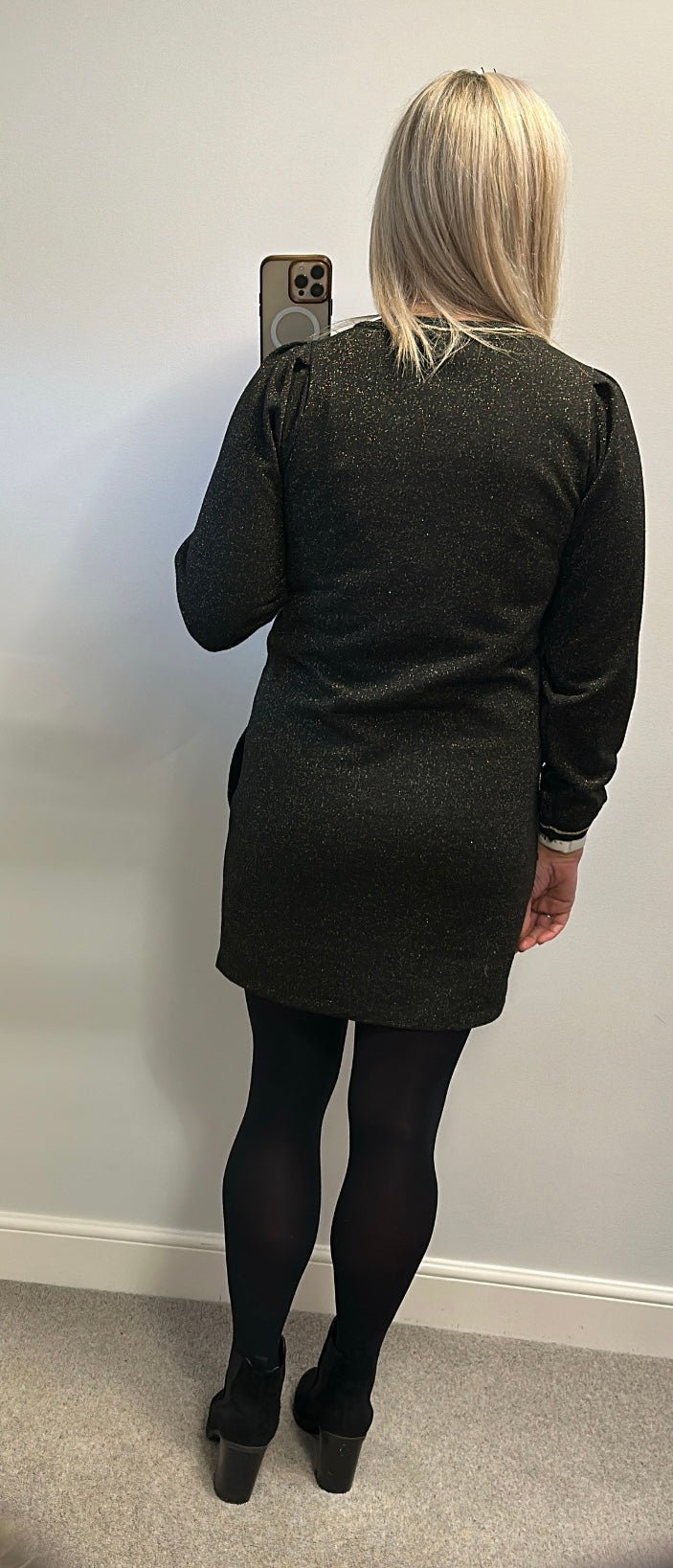 Oliver Bonas black and gold shimmer dress size 8