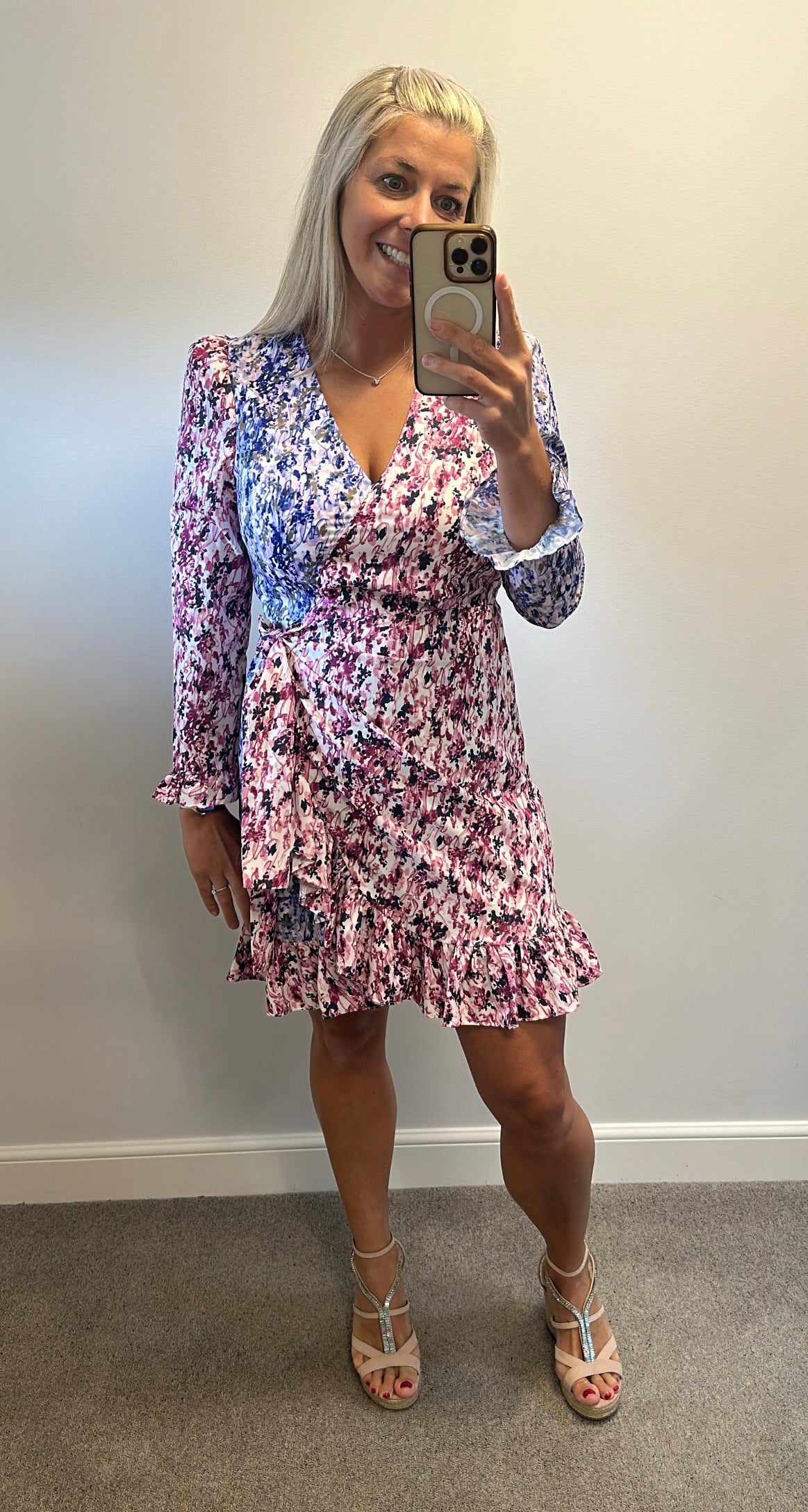 French connection blue and purple floral print dress size 12