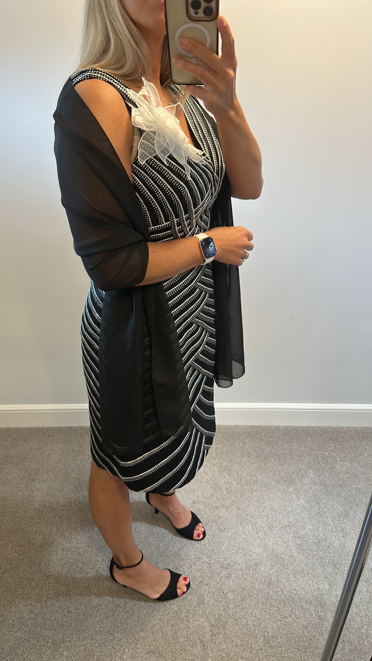 Sonia Pena Black and white stripe dress and jacket size 12 with shawl