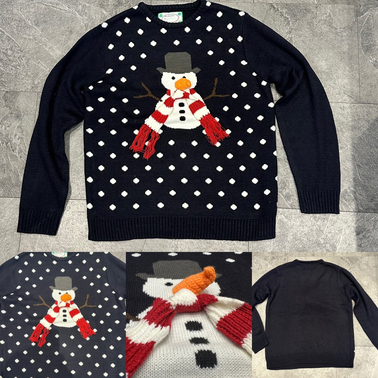 Unisex navy knitted snowman Christmas jumper size XL