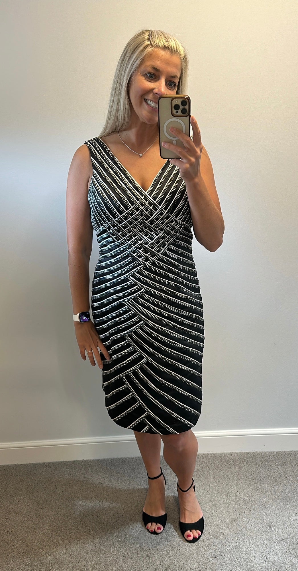 Sonia Pena Black and white stripe dress and jacket size 12 with shawl