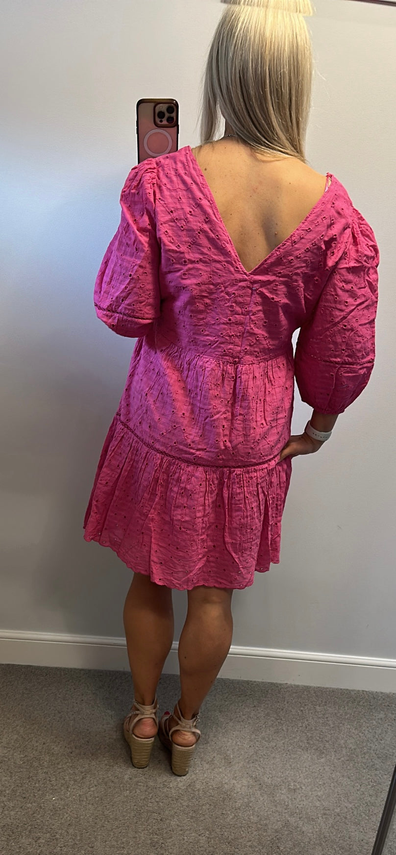 F&F pink puff sleeve embroidered dress size 16