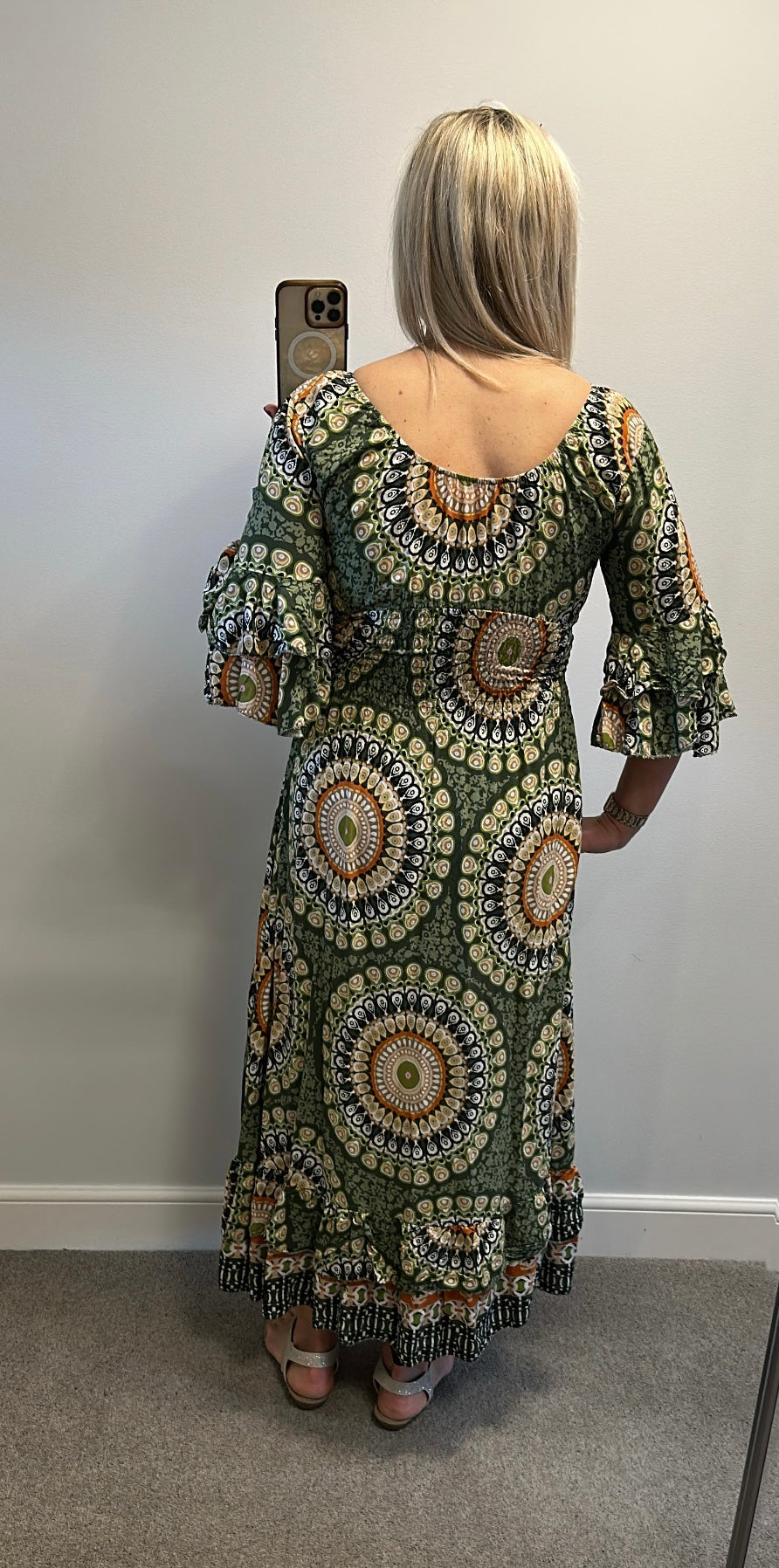 Green and orange print maxi dress one size fitting upto size 14