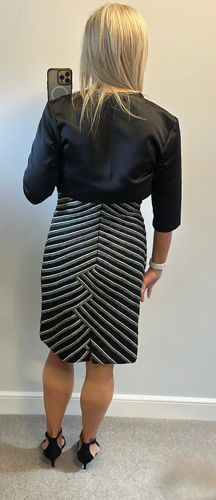 Sonia Pena Black and white stripe dress and jacket size 12 with shawl